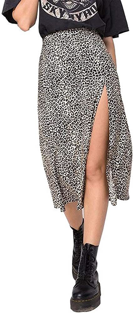 Sunloudy Womens Sexy Split Skirt Leopard Print High Low Split A Line Midi Skirt High Waist Elasti... | Amazon (US)