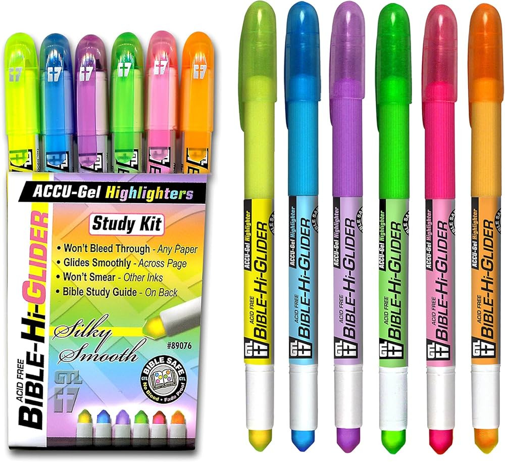 G.T. Luscombe Company, Inc. Accu-Gel Bible-Hi-Glider Bible Study Set | No Bleed Solid Gel Highlig... | Amazon (US)