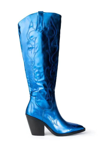 MIMI-BLUE METALLIC WESTERN BOOT | Azalea Wang