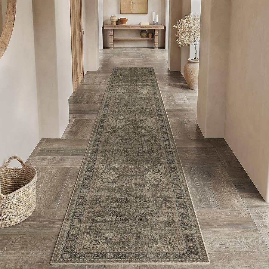 2x10 Washable Brown Vintage Runner Rug for Kitchen Hallway Non-Slip Low Pile Soft Thin Carpet Tra... | Amazon (US)
