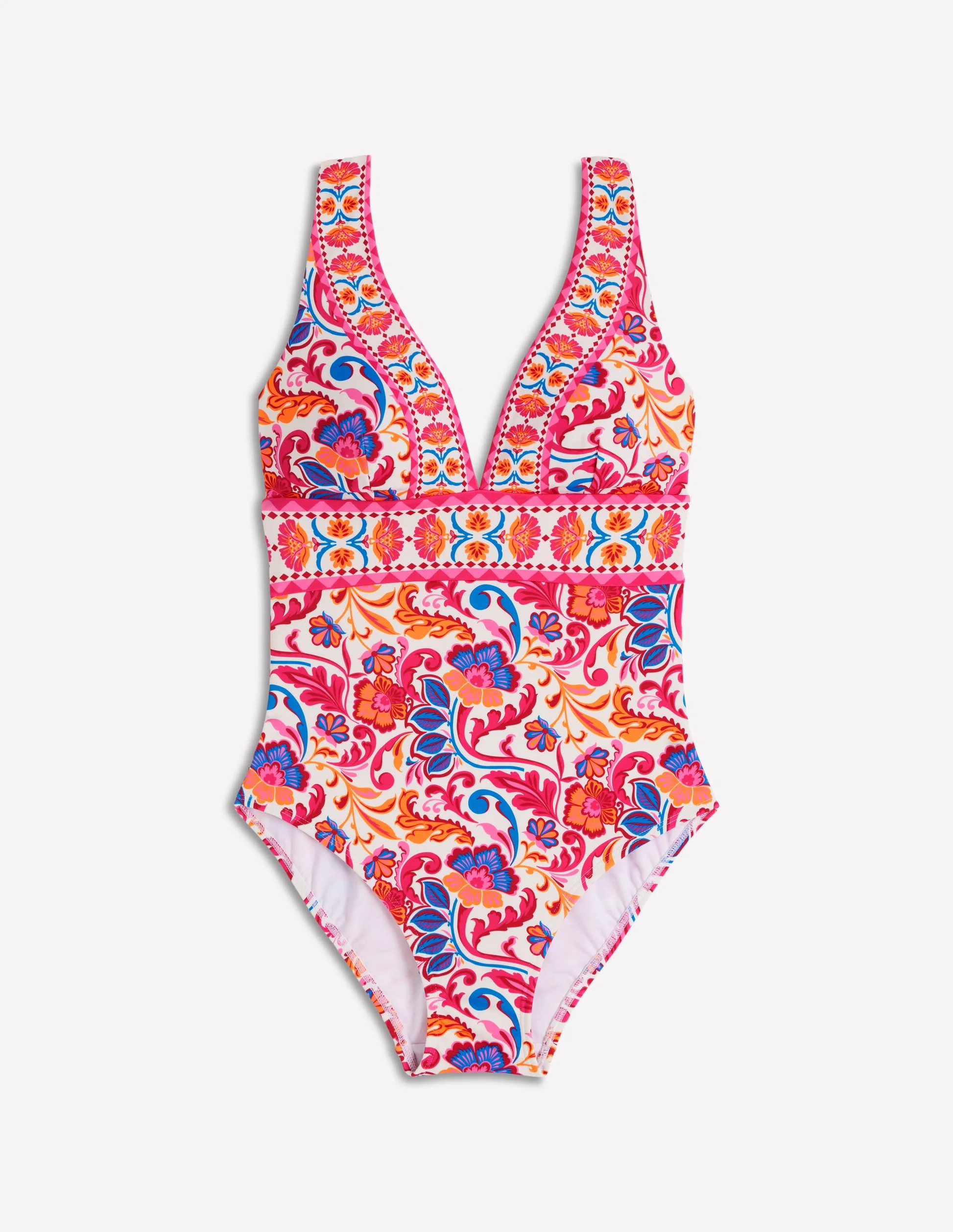 Porto V-neck Swimsuit-Pink Power, Flourishing Meadow | Boden (US)