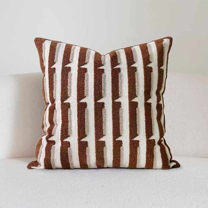 20"x20" Brown Cream Stripe Tufted Pillow Covers Luxury Geometric Accent Pillows Soft Woven Decora... | Amazon (US)