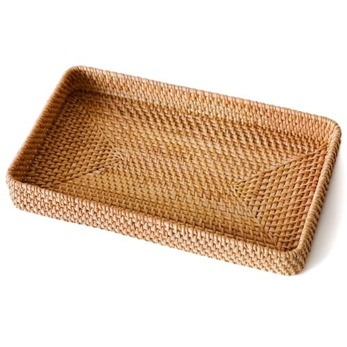 Wicker Storage Basket, Rattan Tray Rectangular for Bathroom Living Room, Decorative Serving Woven Trays Wicker Baskets for Organizing, Woven Seagrass Tray for Storage Home Decor L(14.6" × 9.1") | Amazon (US)