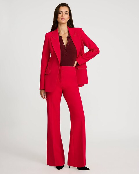 Two Piece Set: Signature Stretch Long Slim Blazer + Editor Signature Stretch High Waisted Flare T... | Express