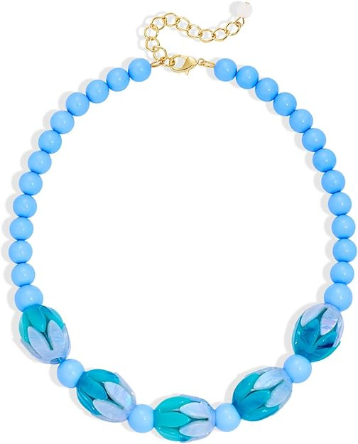 Amazon.com: HESSAWELL Boho Chunky Necklaces for Women Resin Beaded Choker Necklace Trendy Acrylic... | Amazon (US)