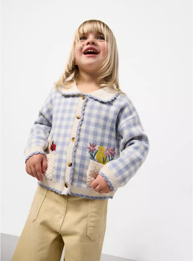 Blue Gingham Easter Print Collared Cardigan 2-3 years | Tu Clothing