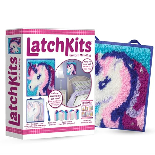 LatchKits Latch Hook Kit for Wall Hangings & Mini-Rugs - Unicorn - Craft Kit with Easy, Color-Cod... | Amazon (US)