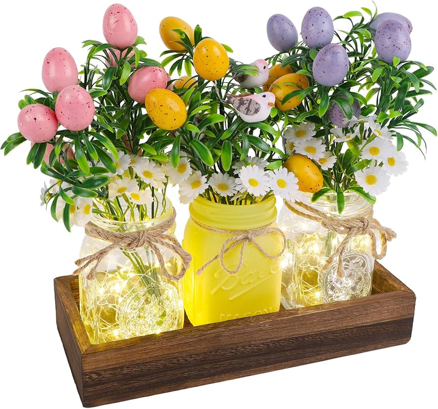 DR.DUDU Easter Decorations for Home, Easter Table Centerpiece with Egg Picks in Glass Vases, Wood... | Amazon (US)