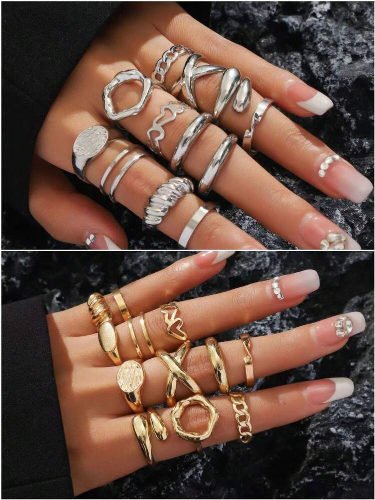 12pcs Heart Shaped Cross-Cutout Wide Band Ring Set, Personality Fashionable Hip Hop Punk Women's Summer Ring Set Valentines,Mom,Mother,Mother's Day,Gift | SHEIN