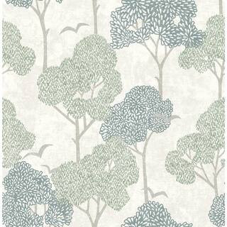 Lykke Green Textured Tree Paper Glossy Non-Pasted Wallpaper Roll | The Home Depot