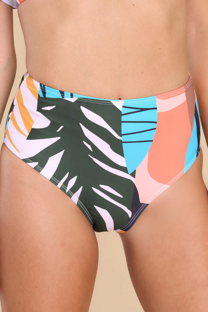 Palm Paradise Melon Multi Print Bikini Bottoms | Red Dress 