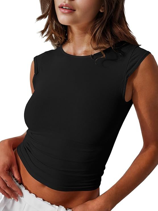 Imily Bela Womens Sexy Backless Top Cap Sleeve Slim Fit Summer Casual Y2K Crop Tee | Amazon (US)