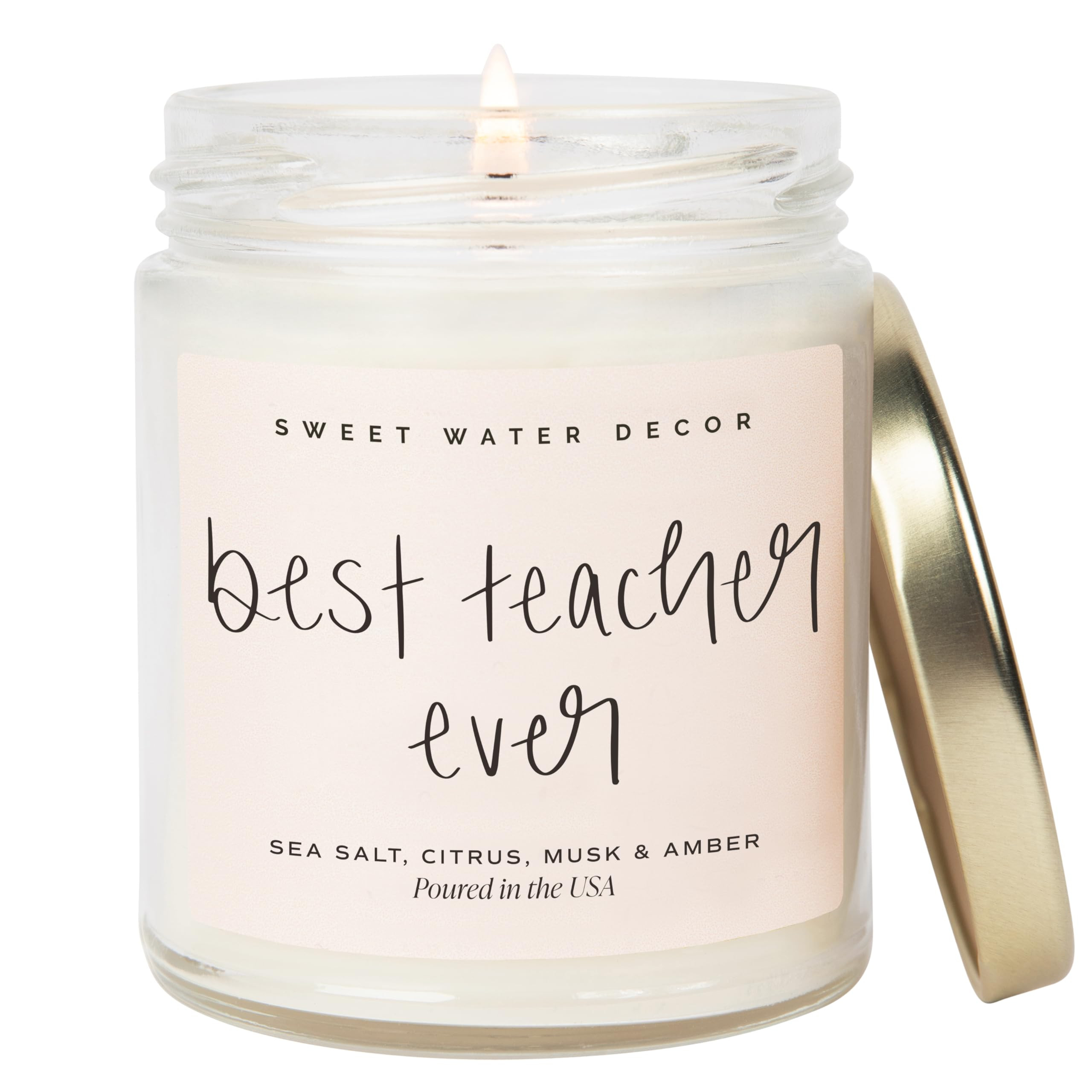 Sweet Water Decor Best Teacher Ever Candle, Back to School Teacher Gifts, 9 oz Clear Jar with 40 Hour Burn Time, Made in USA, Teacher Appreciation Gifts, End of School Year | Amazon (US)