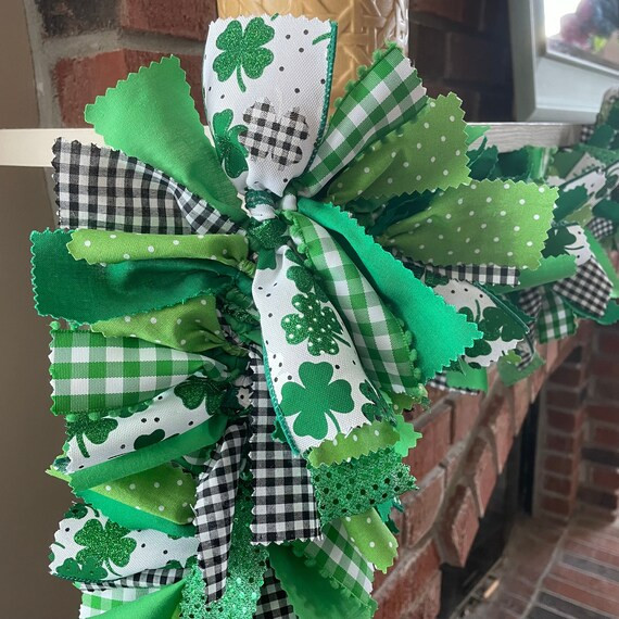 St. Patricks Garland  Shamrock Rag Tie  Green and Black St. | Etsy | Etsy (US)
