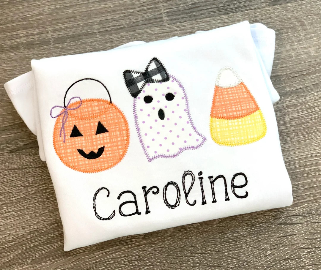 Halloween Applique Shirt Girls Halloween Shirt Pumpkin - Etsy | Etsy (US)