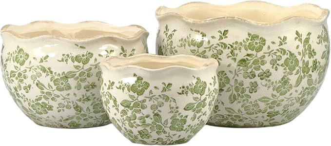 Galt International Ceramic Plant Pots Set of 3 Rustic Vintage Farmhouse Cream Crackle Glaze (11"/... | Amazon (US)