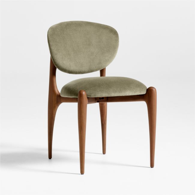 Via Olive Green Velvet Walnut Wood Dining Chair | Crate & Barrel
