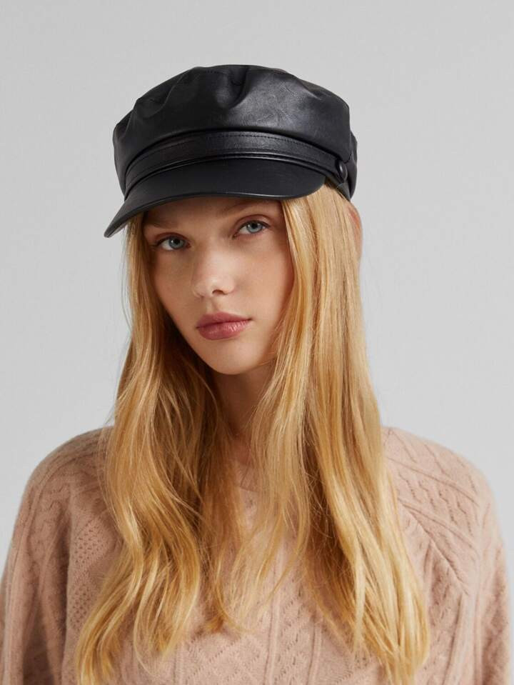 1pc Unisex Pu Leather Beret Hat With Soft Top For Autumn/winter Outdoor Activities | SHEIN