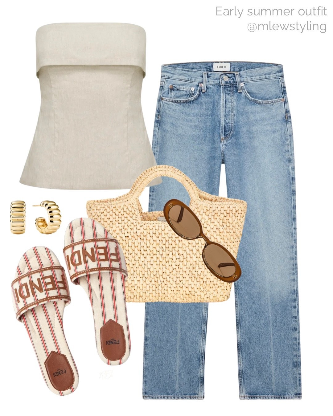 Early summer outfit with a linen tube top and jeans ✨

Tags: late spring outfit formula, agolde lana jeans, hat attack raffia tote bag, fendi slide sandals, le specs sunglasses, Mejuri gold earrings, capsule wardrobe, elevated everyday look

#LTKjeans #LTKsummer #LTKmaternity