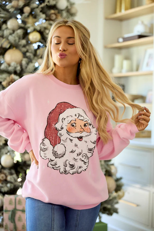 Have Yourself A Merry Little Christmas Light Pink Graphic Sweatshirt | Pink Lily