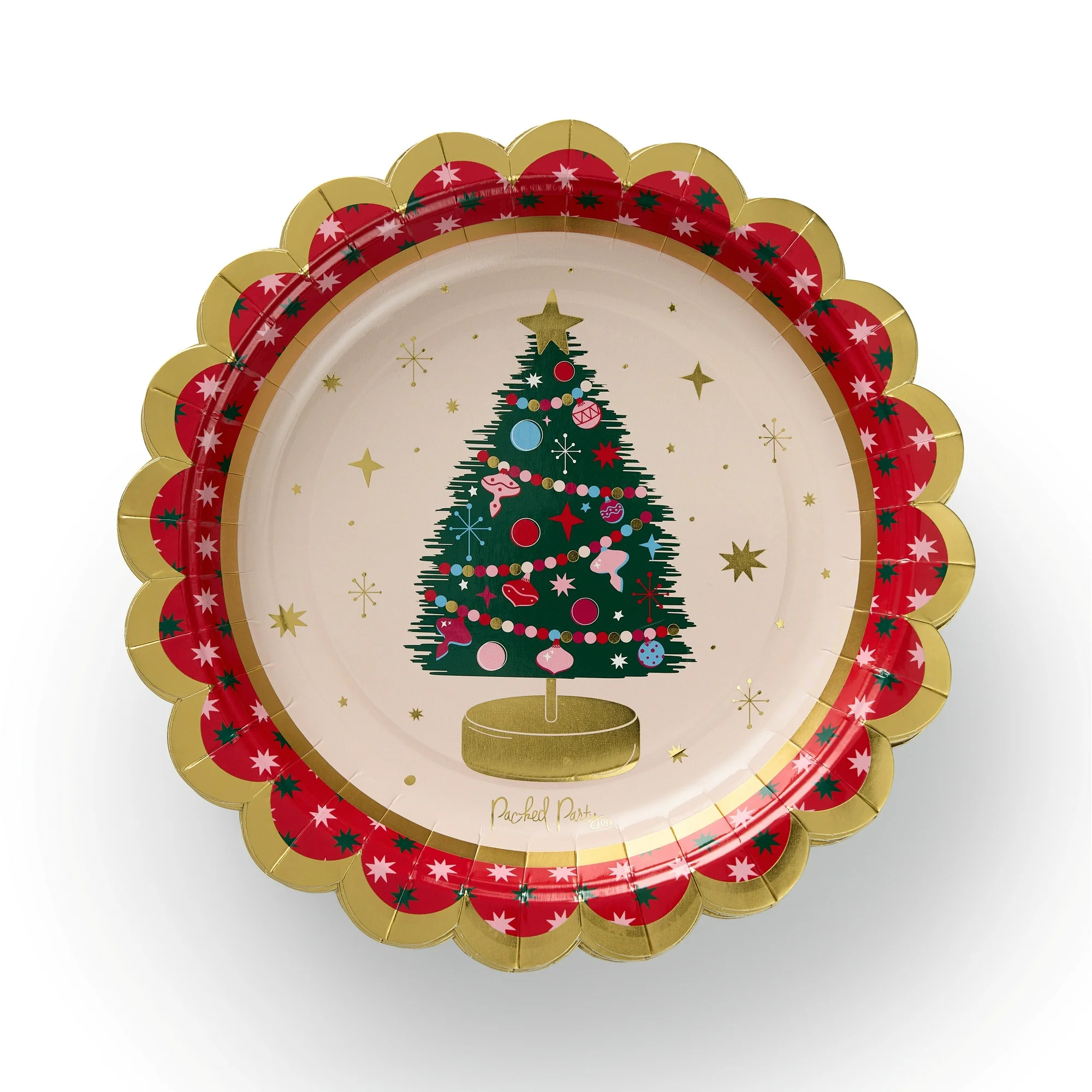 Packed Party Christmas Tree 9" Paper Dinner Plates with Gold Foil, 10 Count | Walmart (US)