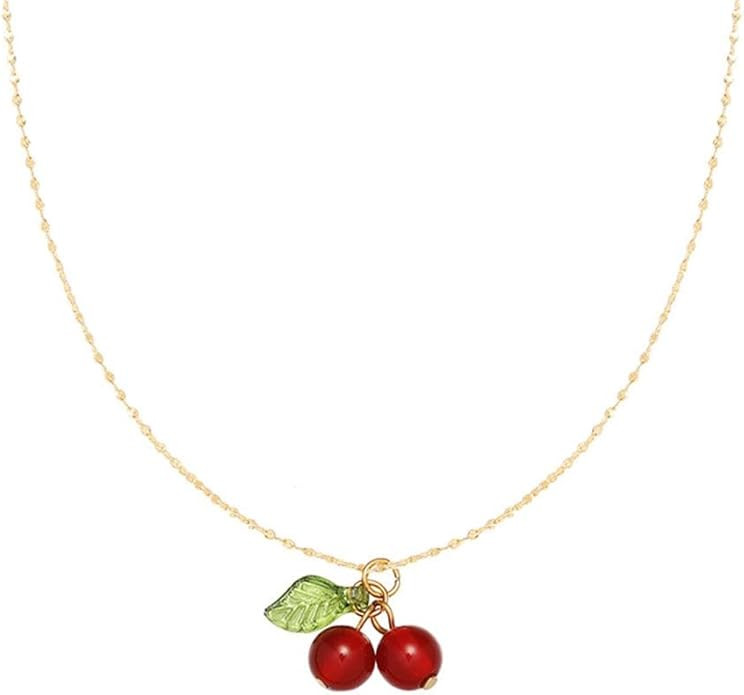 Cute Cherry Pendant Necklaces Faux Pearl Cherry Charms Necklace Kawaii Cherry Fruit Gold Chain Ne... | Amazon (US)