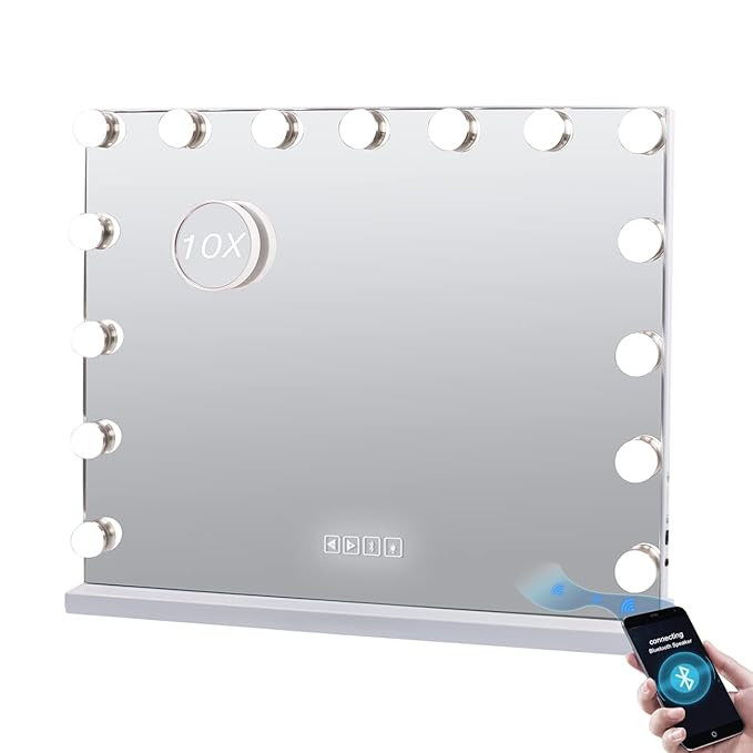 Hansong Vanity Mirror with Lights and Bluetooth Hollywood Makeup Mirror with Bluetooth and 15 LED... | Amazon (US)