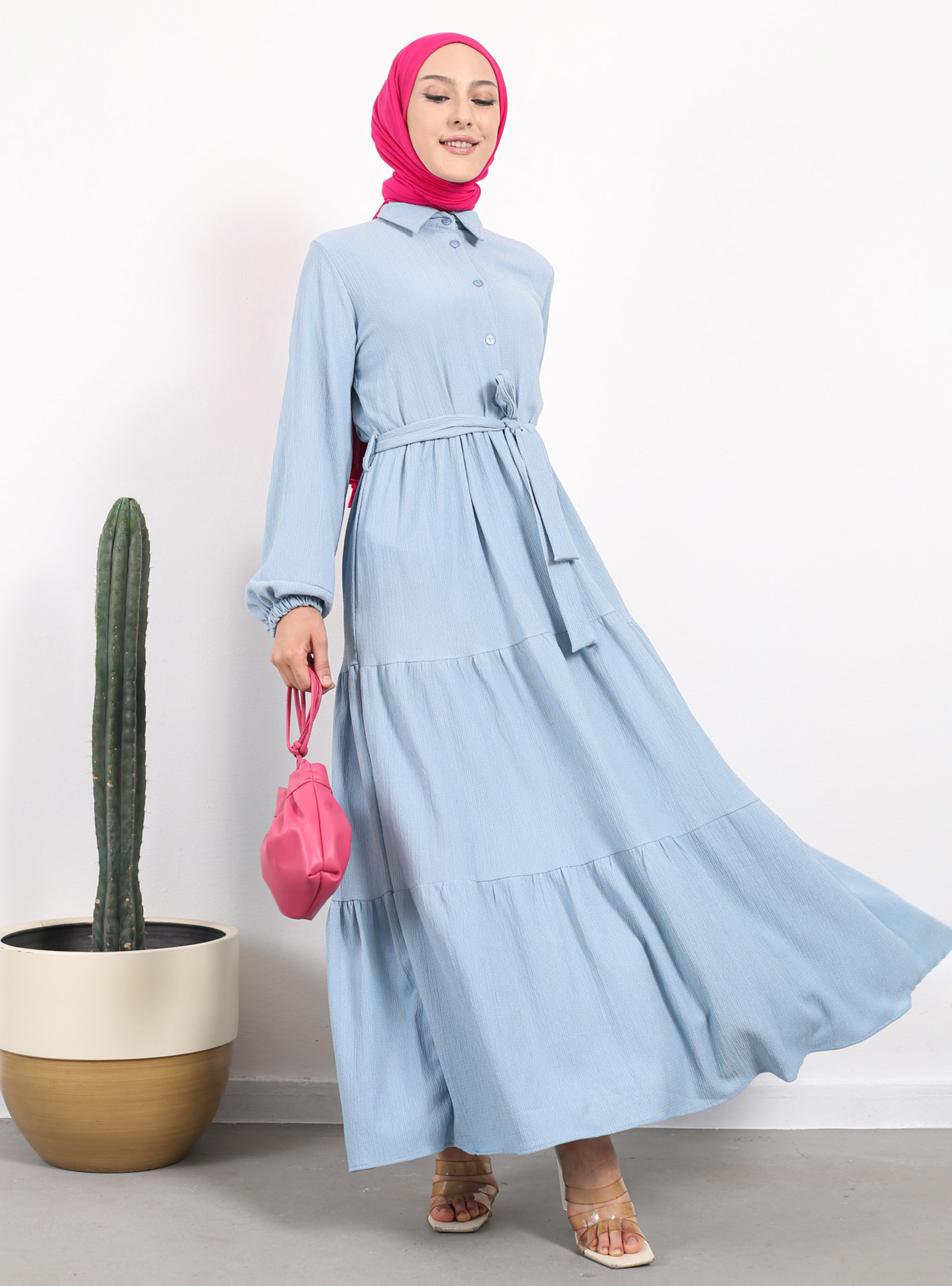 Baby Blue - Cuban Collar - Modest Dress | Modanisa (US)