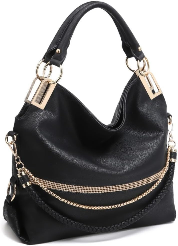 Dasein Women's Large Hobo Bag with Rhinestone Accents Vegan Leather Tote Purse Shoulder Handbag for Ladies | Amazon (US)