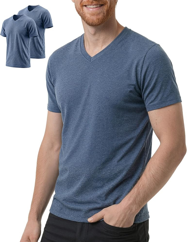 Merino Wool T-Shirts for Men 2 Packs, V Neck Men Short Sleeve Undershit, Breathable Lightweight B... | Amazon (US)
