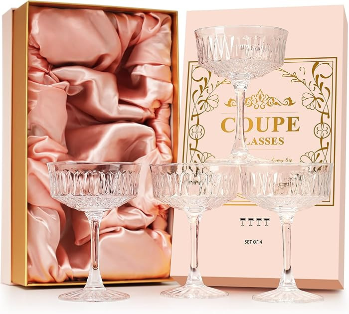 Coupe Glasses, Martini Glasses Set of 4, Vintage Champagne Coupe Glasses, 8oz Large Martini Glass... | Amazon (US)