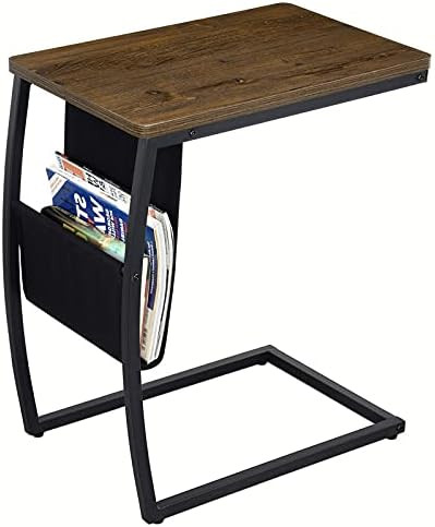 SRIWATANA Side Table End Table, Vintage C Shaped Couch Table with Side Pocket for Sofa Laptop Coffee | Amazon (US)