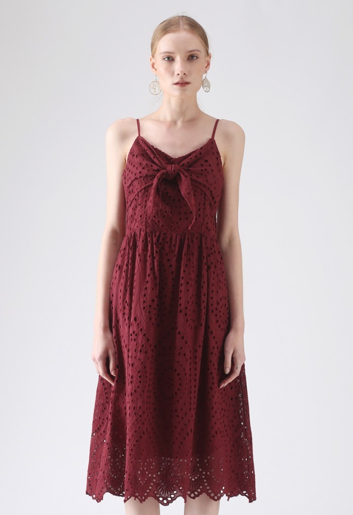 Party Playlist Eyelet Cami Dress in Wine | Chicwish