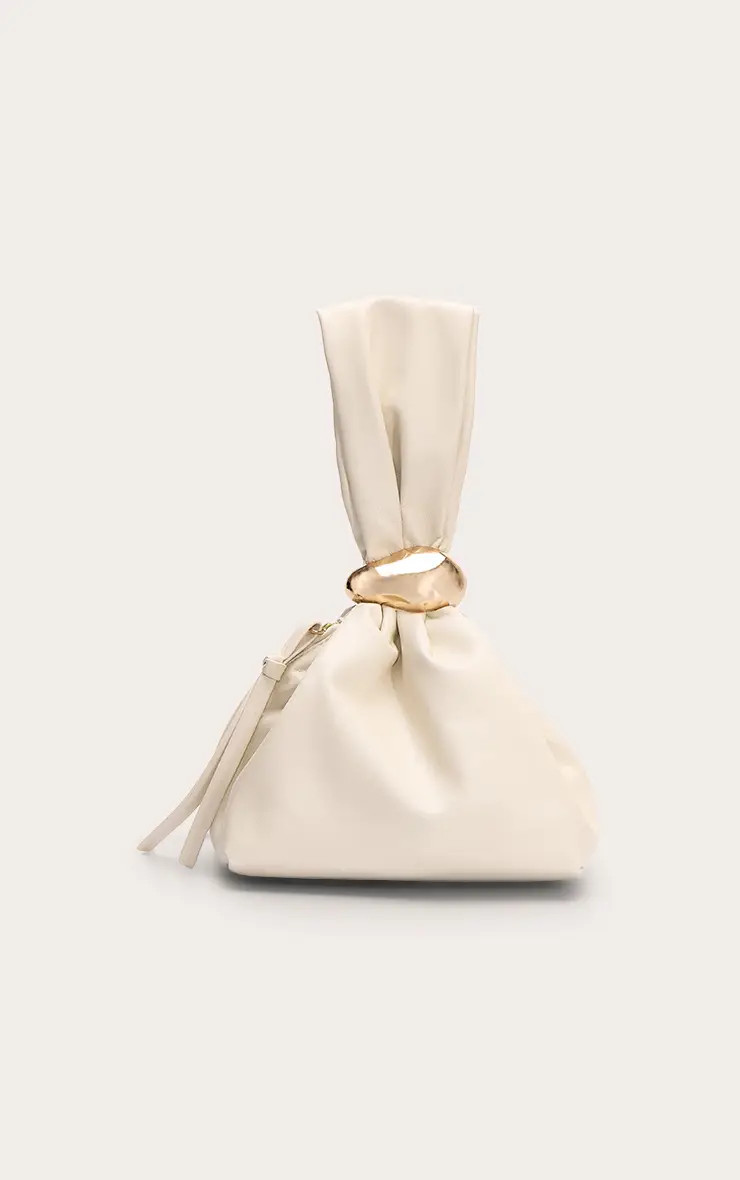 Cream Soft Pu Gold Handle Hand Bag | PrettyLittleThing USA | PrettyLittleThing US