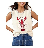 Verdusa Women's Lobster Crochet Tops Sweater Vest Summer Sleeveless Knit Tops Funny Shirts Beige ... | Amazon (US)