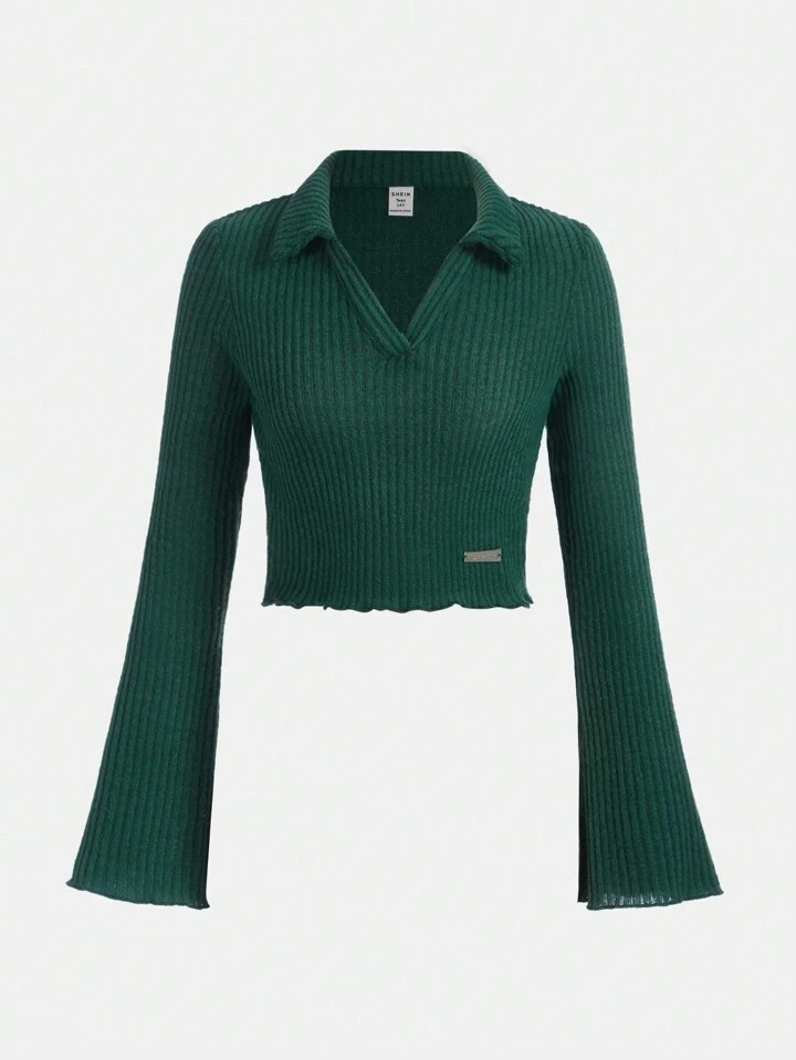 Teen Girl Letter Patched Lettuce Trim Flare Sleeve Tee | SHEIN