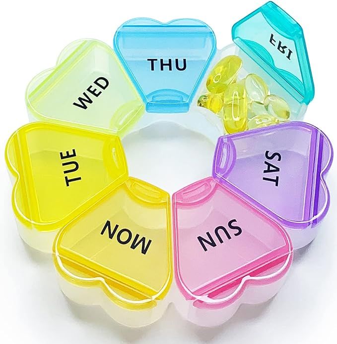 MOLN HYMY Cute Weekly Pill Box 7 Day, Round Floral Pill Case Organizer 1 time a Day, Rainbow Pill... | Amazon (US)
