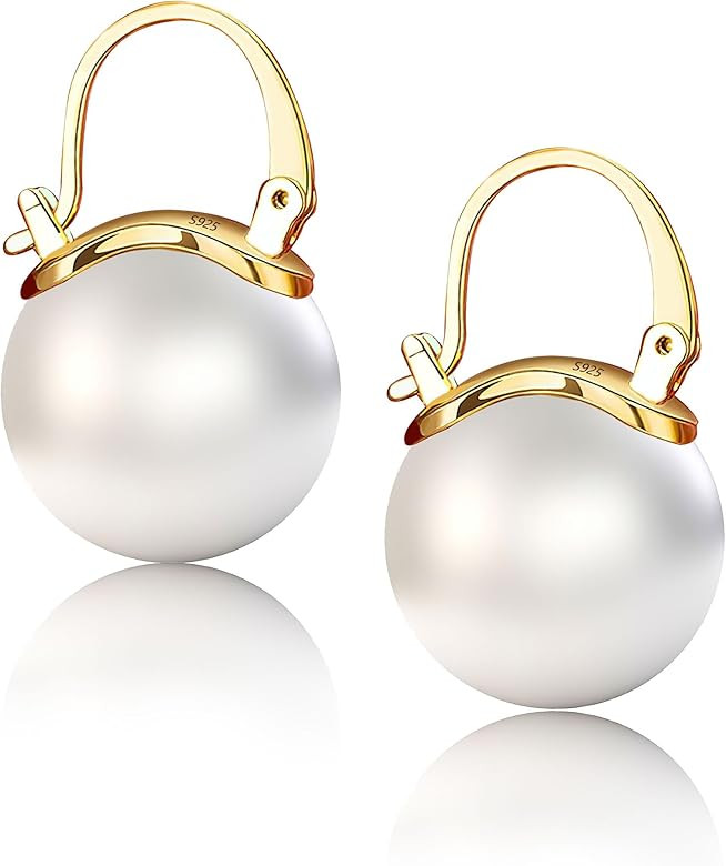 Pearl Earrings for Women, Pearl Drop Earrings Hoop 14k Gold Earrings for Women Pearl Dangle Earri... | Amazon (US)