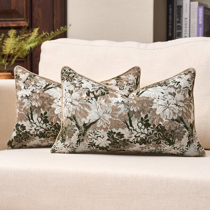 Pack of 2 Vintage Neutral Floral Pillow Covers 12x20 Inch Modern Farmhouse Throw Pillow Covers De... | Amazon (US)