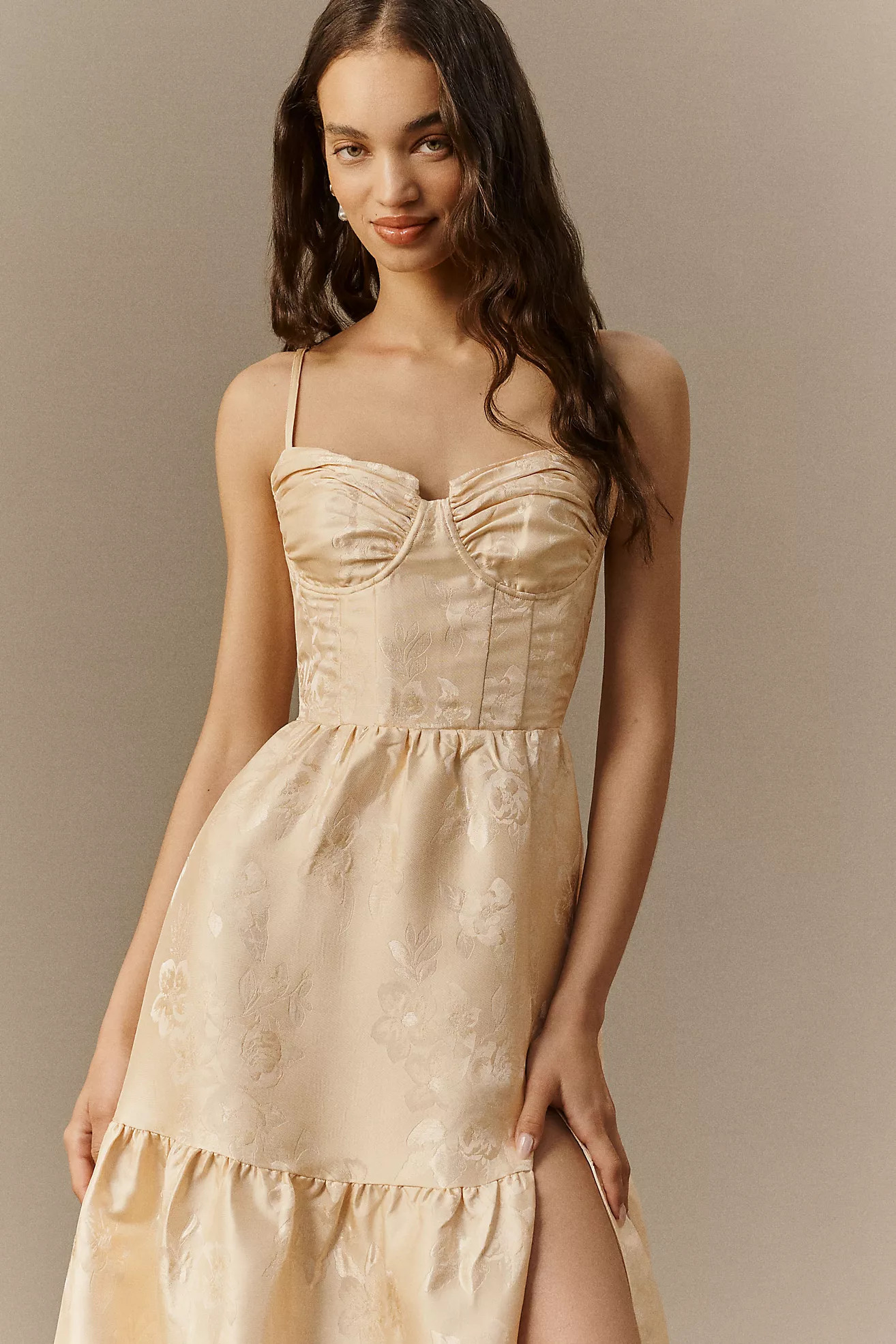 V. Chapman Lucetta Corset Tiered Brocade Maxi Dress | Anthropologie (US)