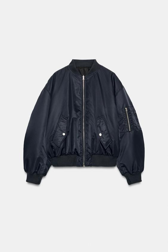 Zara - Reversible Oversize Bomber Jacket - Blue/Black - Xl - Woman | Zara UK
