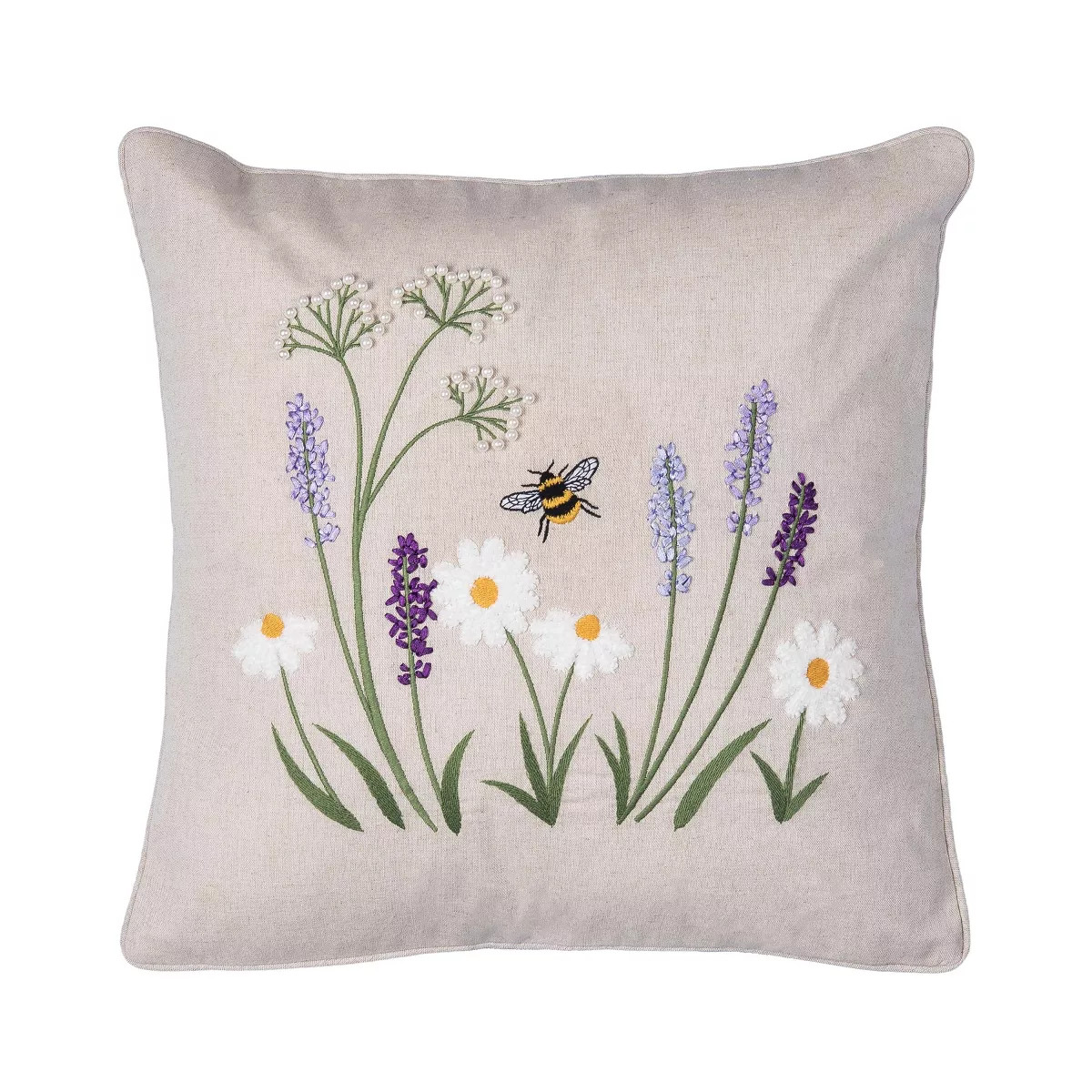 C&F Home Lavender & Bee Garden Cotton Blend Handwoven Spring Accent Throw Pillow 18" x 18" | Target