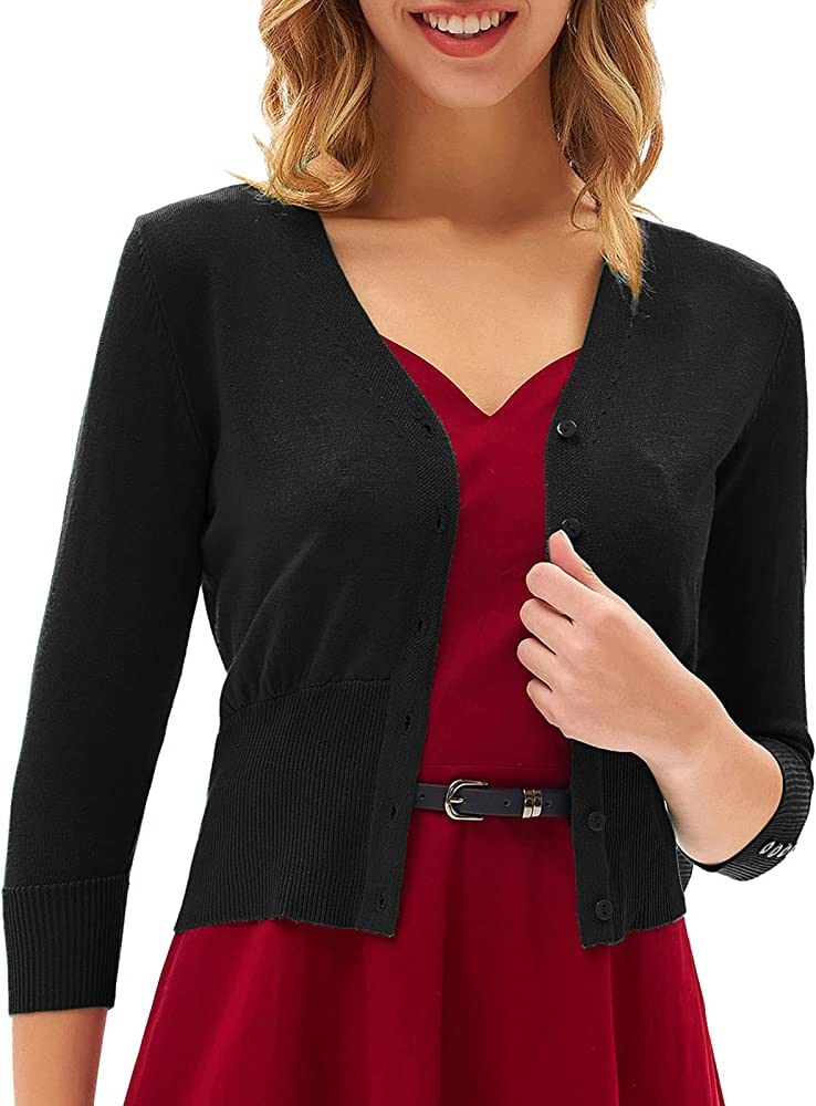 GRACE KARIN Women's Cropped Cardigan V-Neck Button Down Open Front Ribbed Knit Shrug Sweater | Amazon (US)