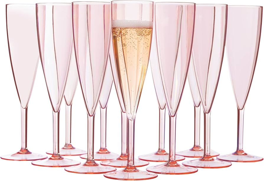 US Acrylic Plastic Reusable Champagne Flute (Set of 12) Rose Pink 5oz Stems | BPA-Free, Shatterproof, Made in USA | Top-Rack Dishwasher Safe | Amazon (US)