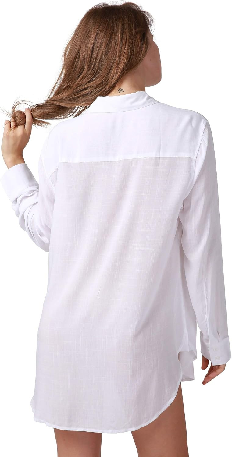 TOUSYEA Sleep Shirts for Women Button Down Shirts Long Sleeve Sleepwear Swimsuit Cover Ups Soft P... | Amazon (US)