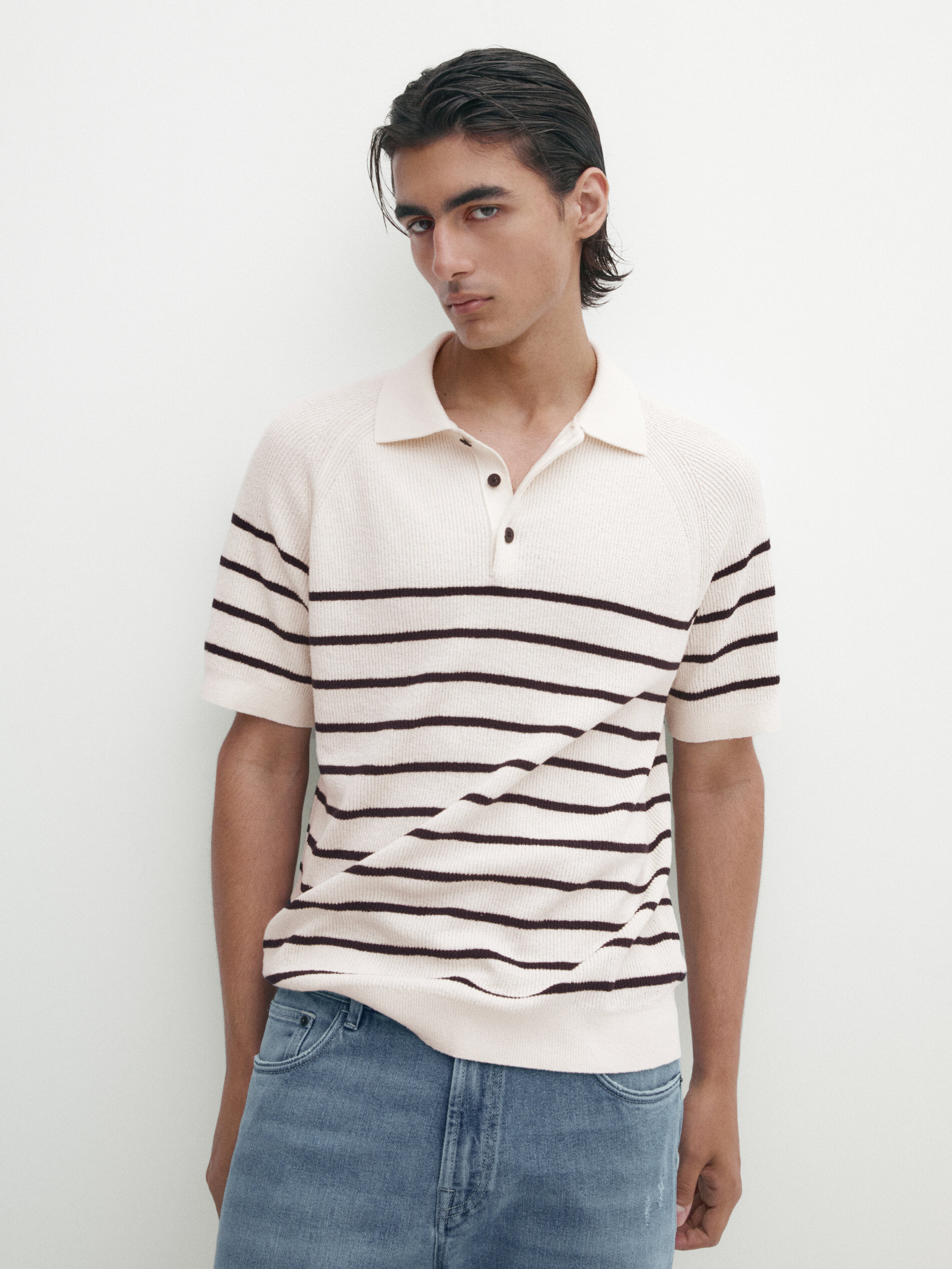 Short sleeve knit polo shirt | Massimo Dutti UK