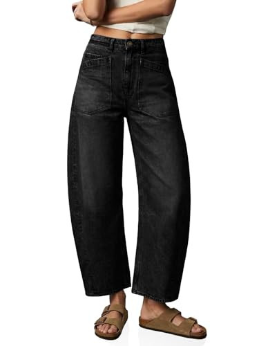 Cicy Bell Womens Baggy Barrel Jeans Cropped High Waisted Wide Leg Boyfriend Vintage Loose Denim Pants Black | Amazon (US)
