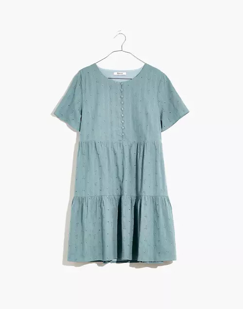 Embroidered Eyelet Button-Front Tiered Mini Dress | Madewell