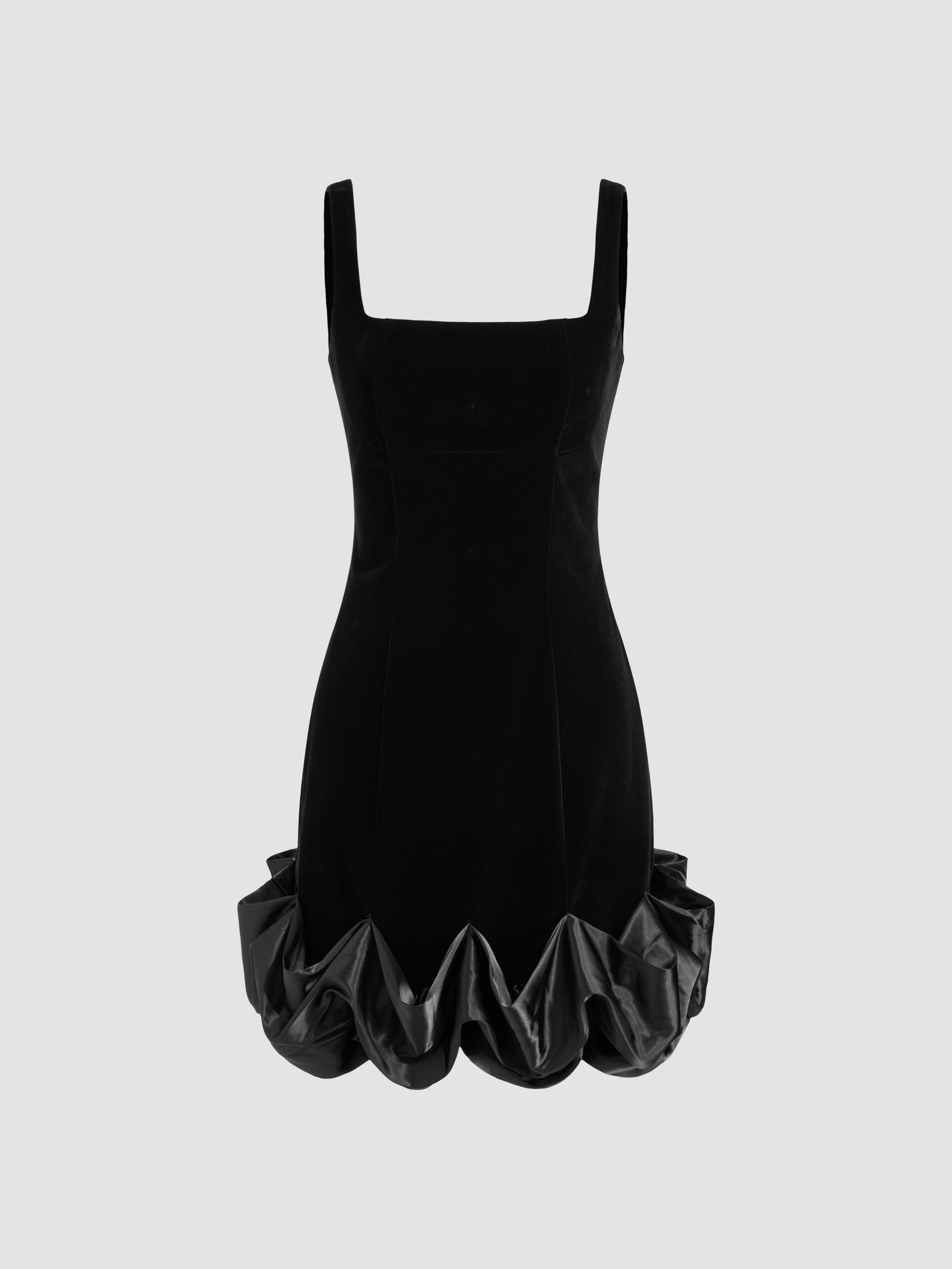 Velvet Square Neck Solid Bubble Hem Mini Dress | Cider