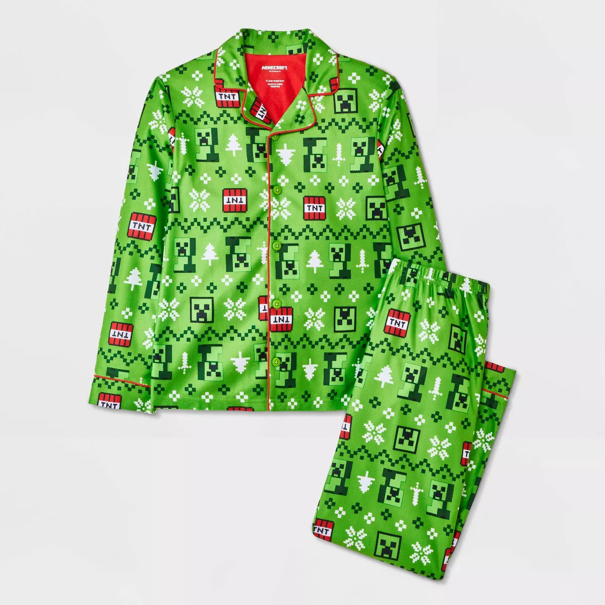 Boys' 2pc Minecraft Creeper Holiday Coat Pajama Set - Green M | Target